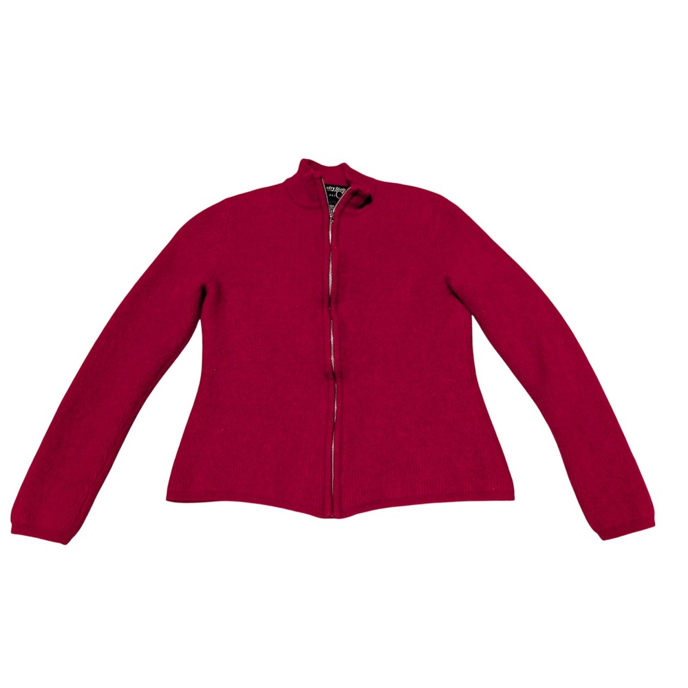 100% Cashmere Cardigan Womens Runs Small Red Full Zip Mock Country Shop